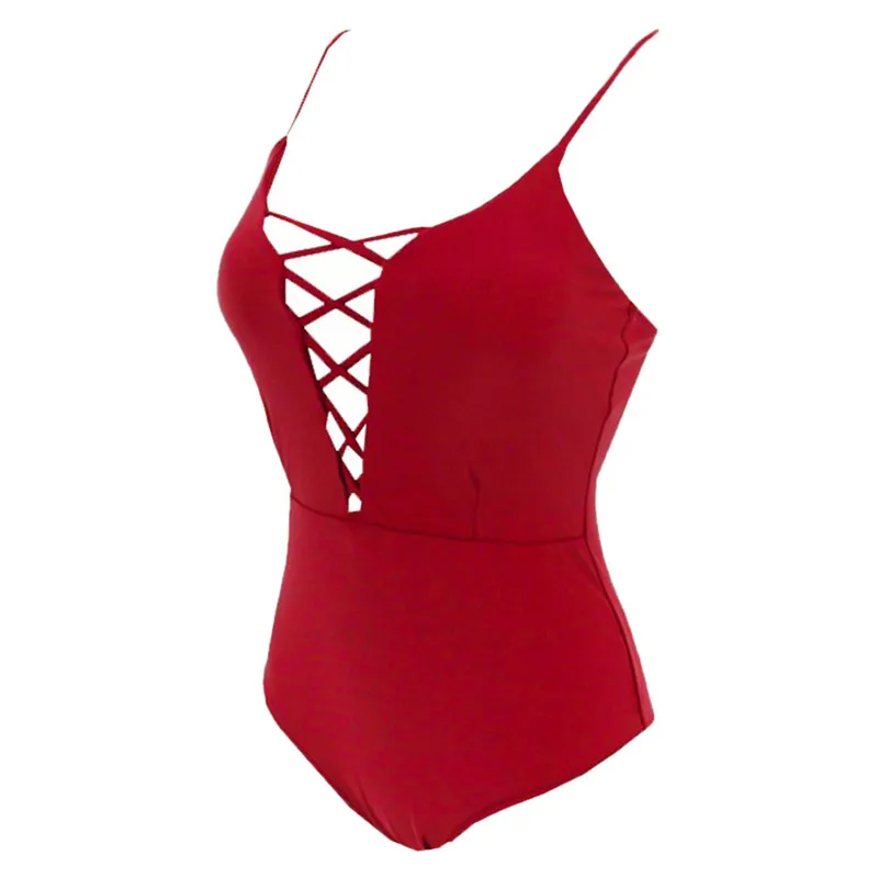 

Women One-piece Bandge Deep V Neck Bikini Padded Backless Swimwear Swimsuit S-XL Size