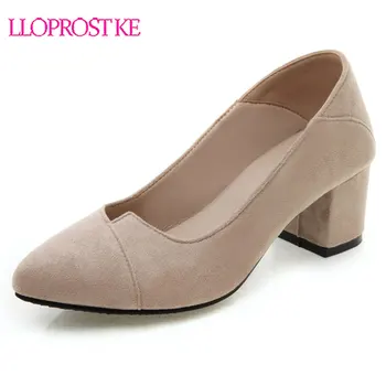 

Lloprost ke Summer 2019 Shallow Black Red Apricot Heels Shoes Plus Size Women Thick High Heels Slip on Party Woman Pumps H414
