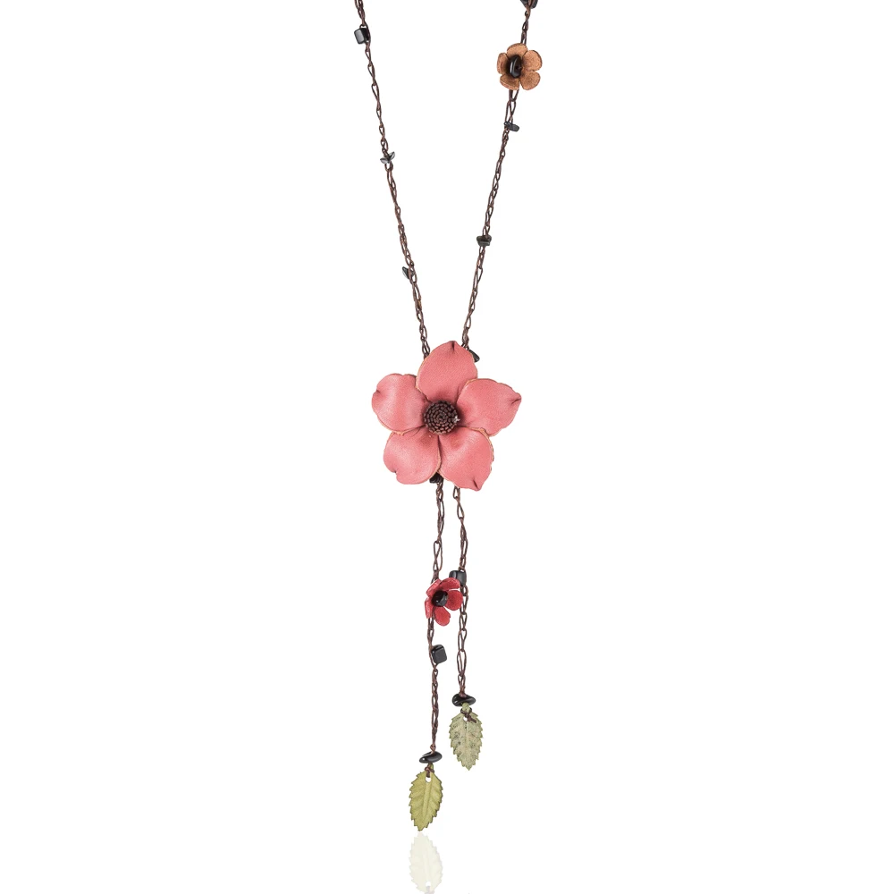 HOCOLE, красивое женское ожерелье, массивное кожаное цветочное ожерелье, s& Кулоны, каменные бусы, длинная цепочка, ожерелье для женщин, ювелирное изделие - Окраска металла: pink