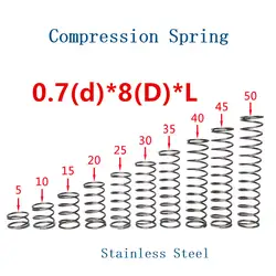 50 шт. 0,7*8 * L (5,10, 15,20, 25,30, 35,40, 45,50) Нержавеющая сталь сжатия пружина давление пружины электронные Малый пружина