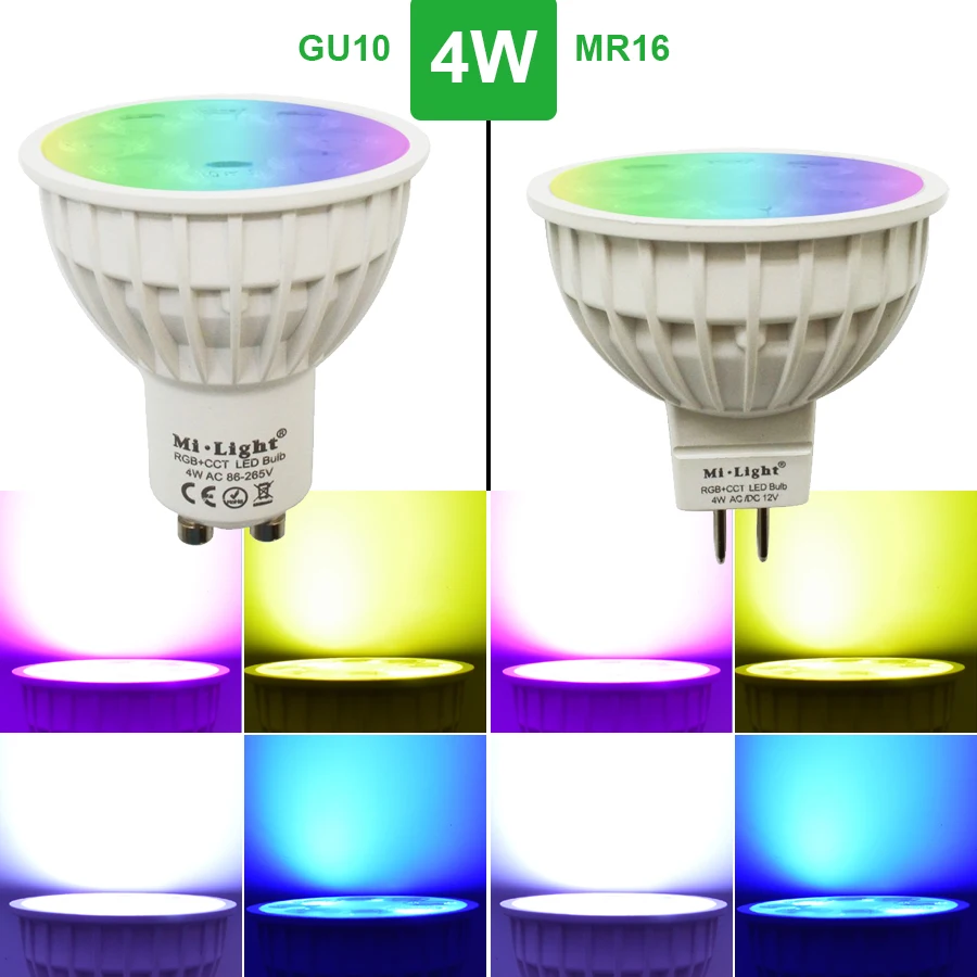 Mi Light RGBCCT диммируемая Светодиодная лампа 4 Вт MR16 GU10 6 9 12 E27 светодиодные лампы