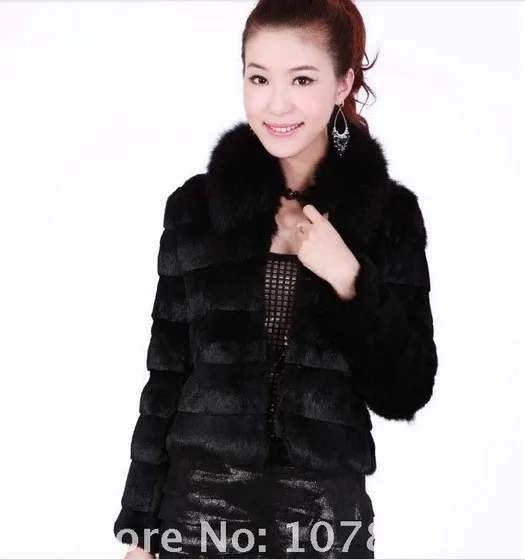 TopFurMall) весенняя женская модная куртка из натурального кроличьего меха с лисьим воротником, женская меховая короткая верхняя одежда, пальто VK0004 - Цвет: as picture