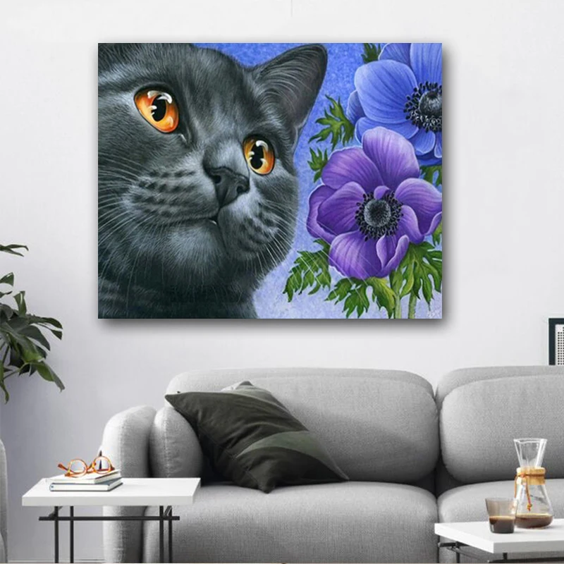 Meian 5d diy Алмазная картина крест stith полный черный кот животное подарок вышивка