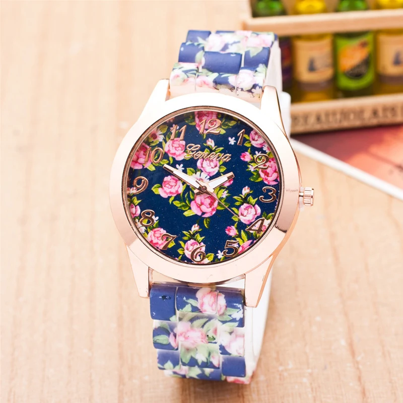 2018 New Fashion Ladies Print Flower Watch Silicone Strap Casual Quartz Dress Hot Sale Gift zegarek damski |