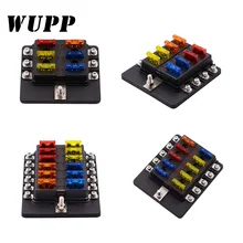 WUPP Car Fuse Box 6 8 10 12 Ways Fuse Holder 12V Fuse Box Plastic Cover With LED Indicator Light Fuse for Car Boat Marine Trike