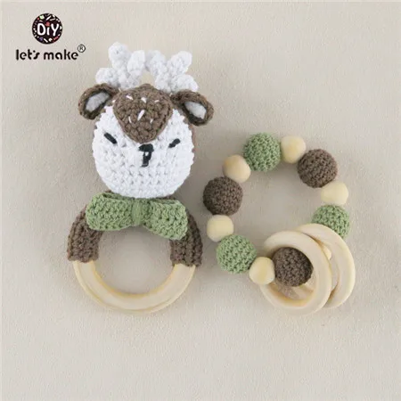 Let's Make погремушка для малышей 1 комплект крючком амигуруми Слон Сова пользовательское имя новорожденный Монтессори развивающие деревянные кольца детские игрушки - Цвет: deer bracelet