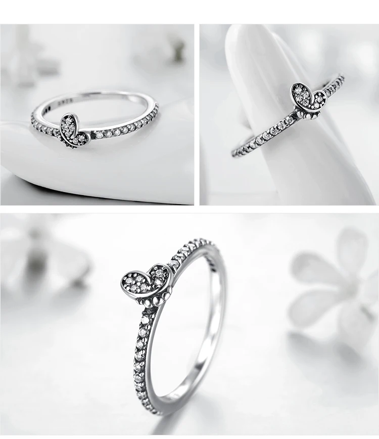 Modian Сверкающее чистое циркониевое кольцо, серебро 925 пробы, винтажная бабочка, стекируемые Модные кольца для женщин, свадебные ювелирные изделия
