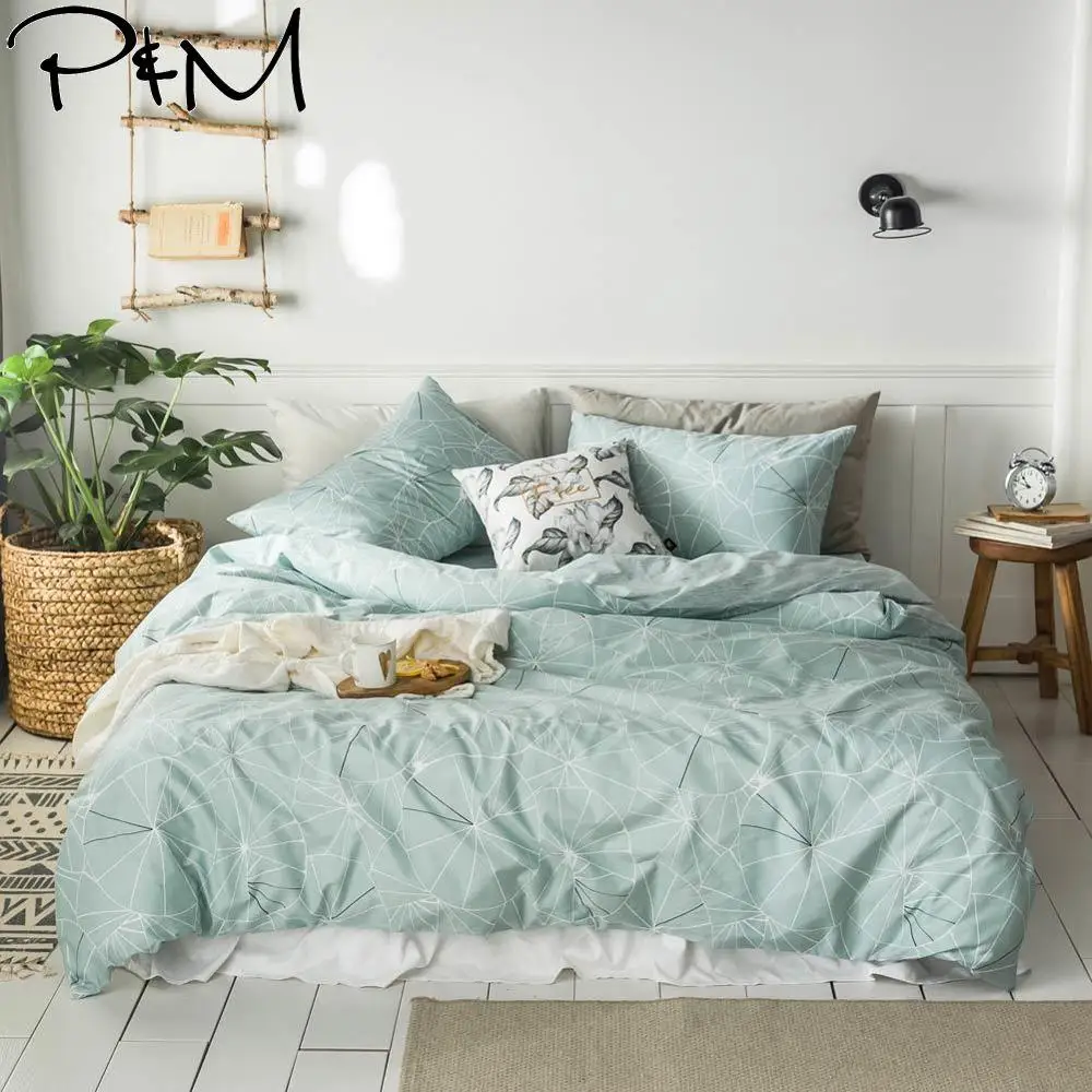 

2019 Nordic Green Leaves Print Duvet Cover Set Flat Fitted Sheet Cotton Bedlinens Hypoallergenic Twin Queen King Bedlinens