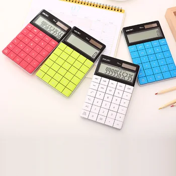 

Hotsale calculadora Slim Portable mini 12 digital calculator deli Solar Energy Tablet buttons keyboard Dual power supply