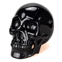 Enorme 10 ”Natural Preto Obsidian Esculpido Crystal Skull Cura Reiki Escultura Realista Estátua Artesanato Feng Shui Arte decoração Para Casa