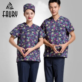 

Unisex Animal Pet Hospital Doctor Nurse Workwear Clothing V Neck Short Sleeve Scrubs Medical Uniforms Overalls Surgical Suit 3XL