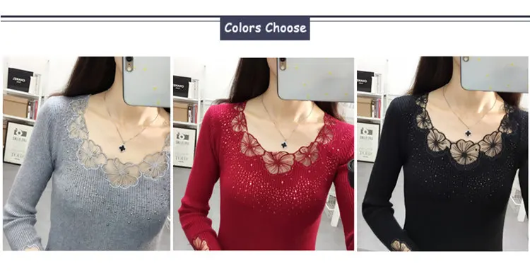 Women Pullovers 2019 Flower Lace Pullover Sweaters Fashion Round Collar Knitted Tricot Pull Fall High Elastic Sweater Women (1)