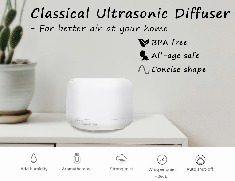 

VVPEC 500ml Aroma Essential Oil Diffuser Ultrasonic Air Humidifier purifier with Wood Grain LED Lights for Office Home Bedroom