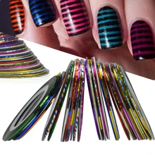 32 цвета, 1 мм, голографическая Лазерная Лента для ногтей, наборы наклеек, чередование линии, сделай сам, клей, блеск, красота, Декор, дизайн ногтей, рулоны, советы TR453