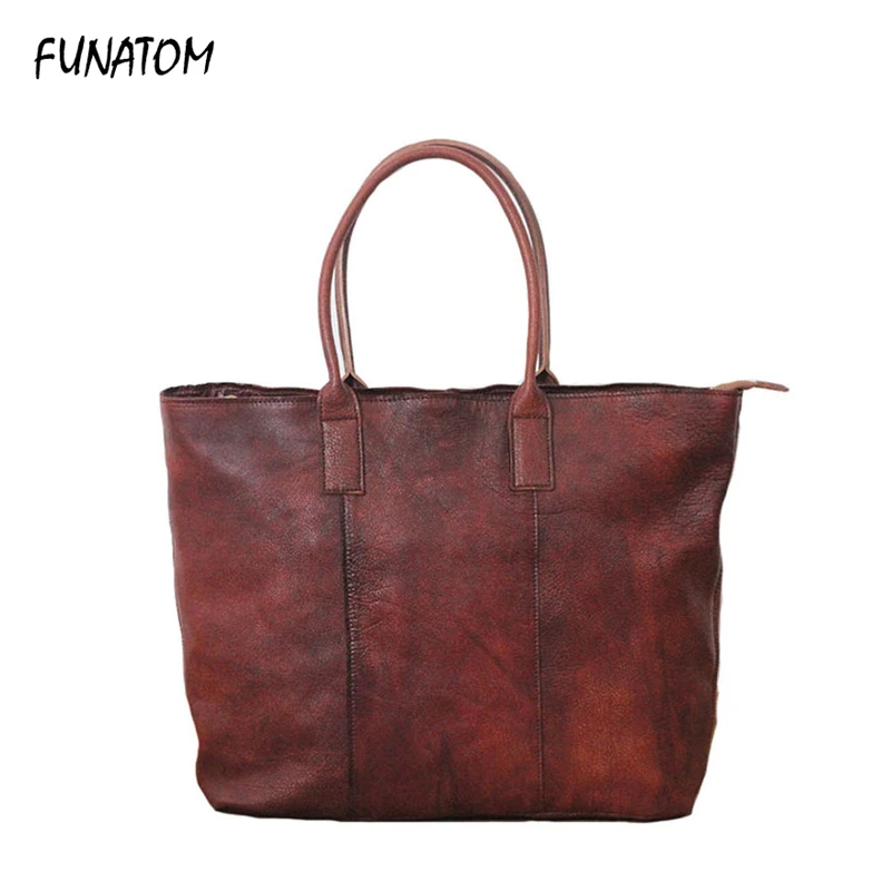

Funatom Brand Real Leather Handbags Ladies Genuine Leather Tote Hand Bags Female Designer Shopper Shoulder Bags For Women 2018