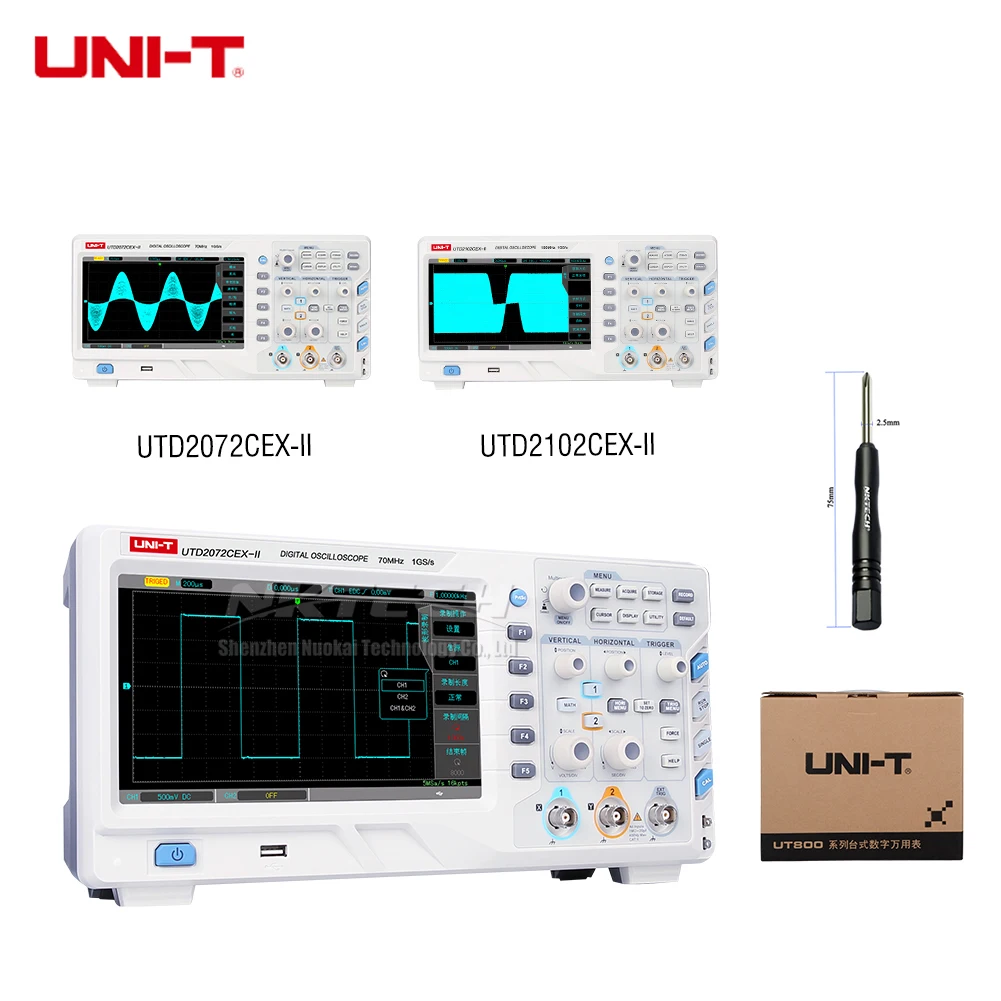 UNI-T UTD2102CEX-II UTD2072CEX-II Digital Storage Oscilloscope 2CH 100MHz Bandwidth 800x480 WVGA Phosphor 8Inch TFT 1GS/s 25kpts UNI-T UTD2102CEX-II UTD2072CEX-II Digital Storage Oscilloscope 2CH 100MHz Bandwidth 800x480 WVGA Phosphor 8Inch TFT 1GS/s 25kpts