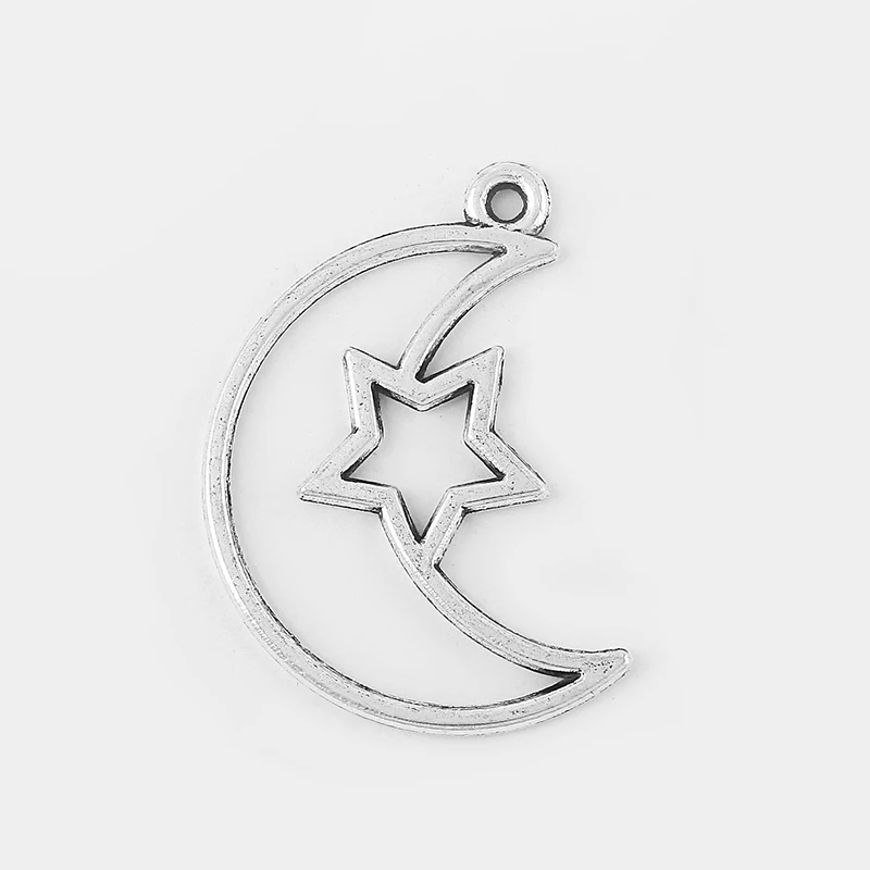 10pcs Silver Tone Hollow Open Moon Star Charms Pendant For Earring