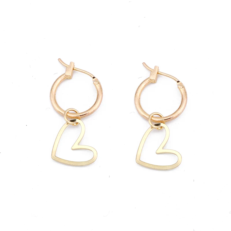 

1Pair Simple Cute Hollow Heart Pendant Hoop Earrings Women Trendy Sweet Gold Silver Color Love Earrings Jewelry Pendientes E24-1