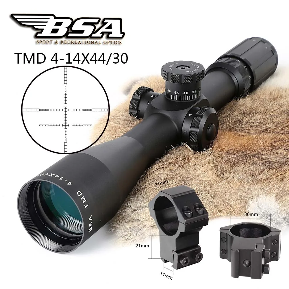 BSA TMD 4-14X44 FFP Hunting Riflescope First Focal Plane Glass Mil Dot Reticle Tactical Optics Sight with Windage Elevation Lock - Цвет: with Dovetail Rings