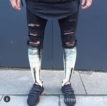 paint designer fog justin bieber kanye vintage black urban clothing ankle zipper skinny distressed ripped jeans men jean