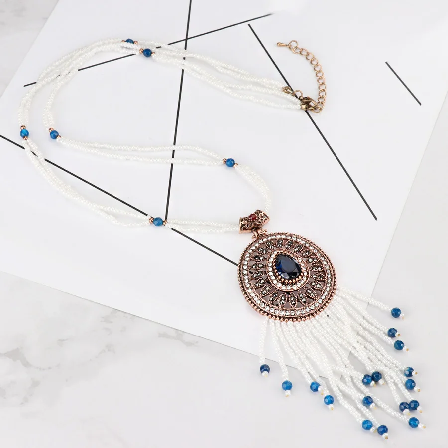 Kinel Bohemia ожерелье с подвеской с кисточкой для женщин, ручная работа, из бисера, античное золото, кристалл, длинное ожерелье, винтажные украшения для свадьбы, новинка