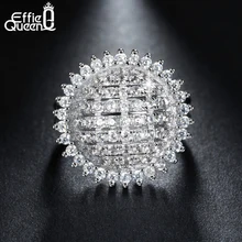Effie Queen Charm Bola Grande Diseño Mujeres Los Anillos de Dedo de Lujo Brillante Circón Cúbico Pavimentada Brillaban Partido Joyería Anillo DAR066