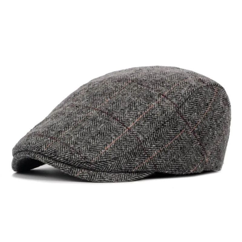 

High Quality Unisex Autumn Winter Classic Vintage Striped Beret Cap British Style Advanced Flat Caps Wool Ivy Cap Casual Caps