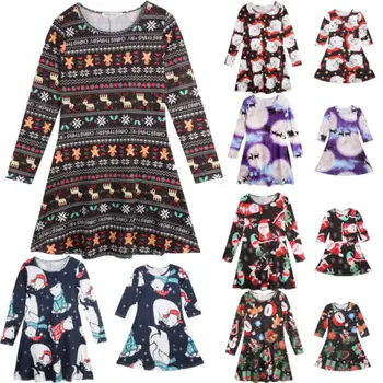

Xmas Family Clothes Lady Mother Daughter Matching Baby Girl Dress Outfit Hot