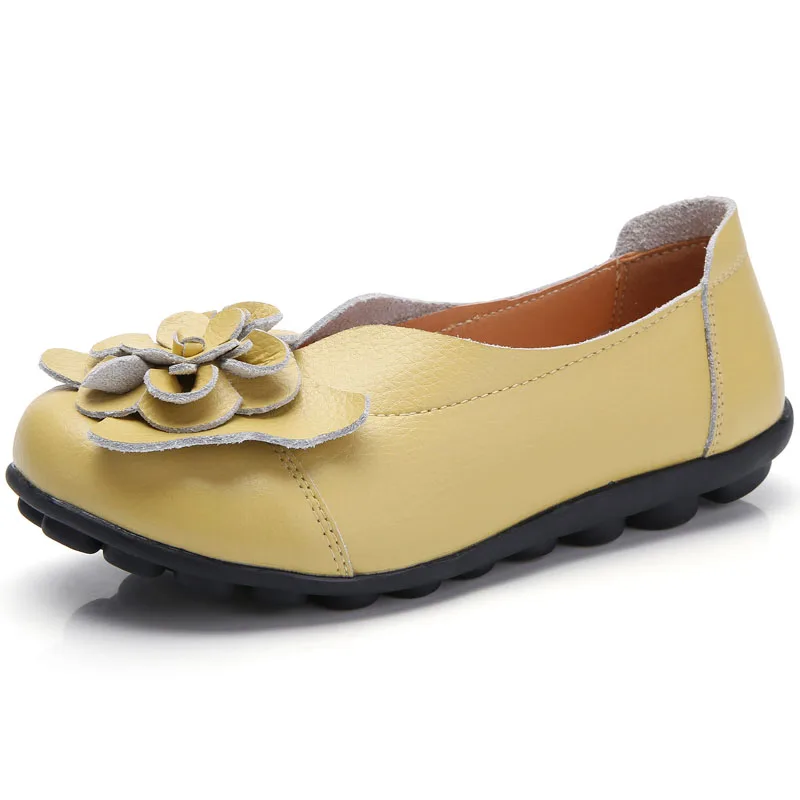 Ngouxm/Женская обувь на плоской подошве из натуральной кожи; женские лоферы; модная повседневная женская обувь на плоской подошве; Женская Удобная обувь нового дизайна - Цвет: Светло-желтый