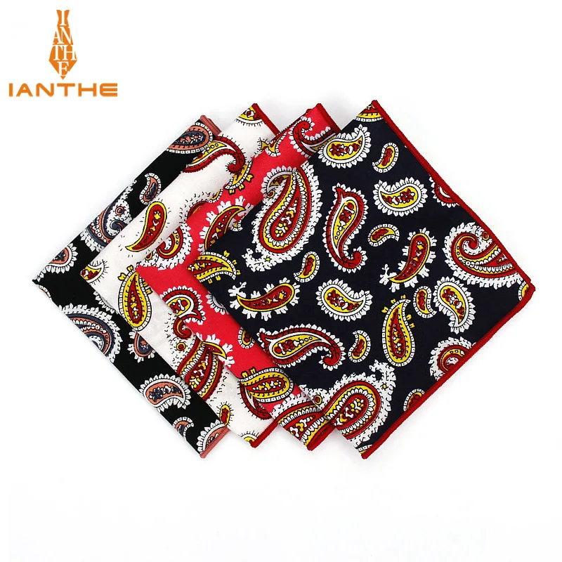 Brand New Men Suits Cotton Handkerchiefs Paisley Print Vintage Pocket Square Hankies Men's