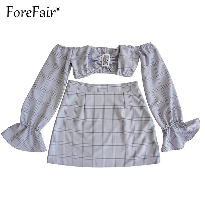 Forefair 2018 Сексуальный Топ без бретелек с длинным рукавом Женский комплект 2 шт. в