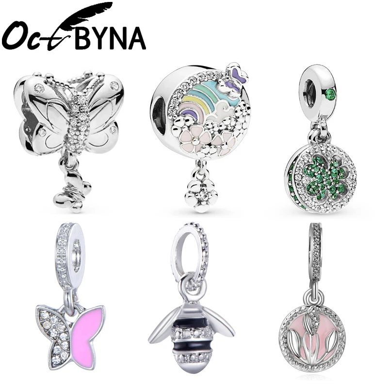 Octbyna Новый серебряный цвет пчела и бабочка Шарм бисера счастливый кулон подходит