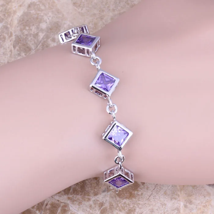 

Admirable Purple Cubic Zirconia 925 Sterling Silver Link Chain Bracelet 6.5 - 7.5 inch S0832