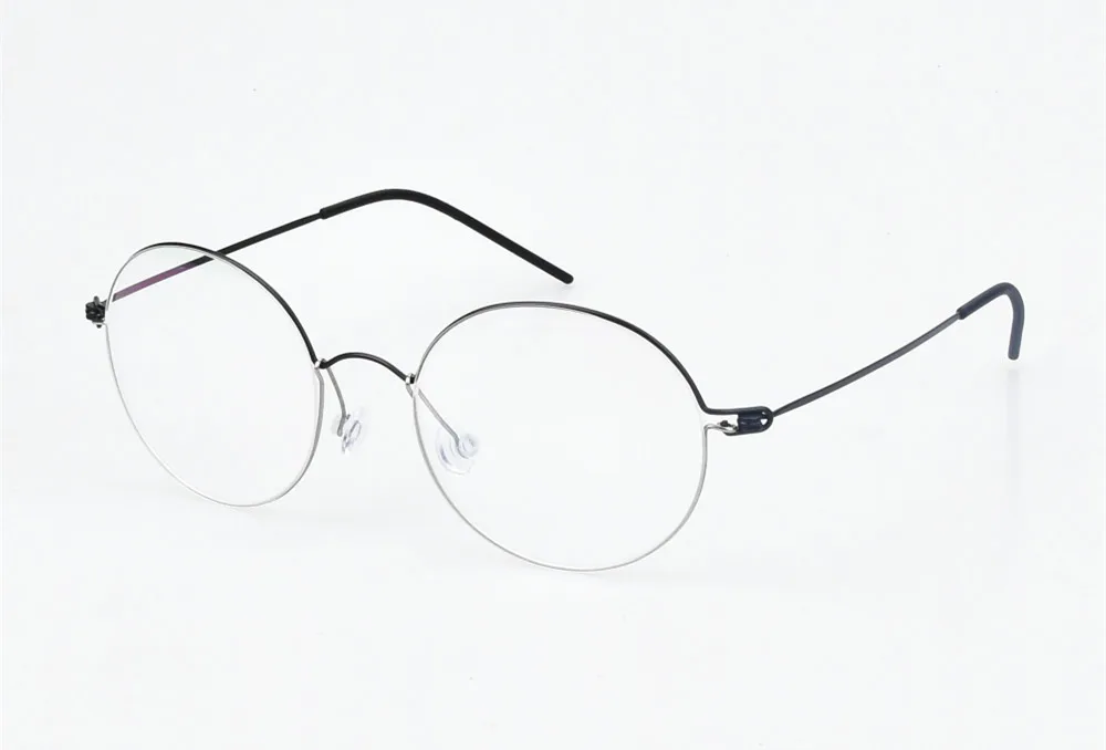 Ретро Круглые титановые очки, оправа для мужчин, без винта, бизнес очки для близорукости, оптические очки по рецепту, Брендовые очки - Цвет оправы: Black and silver