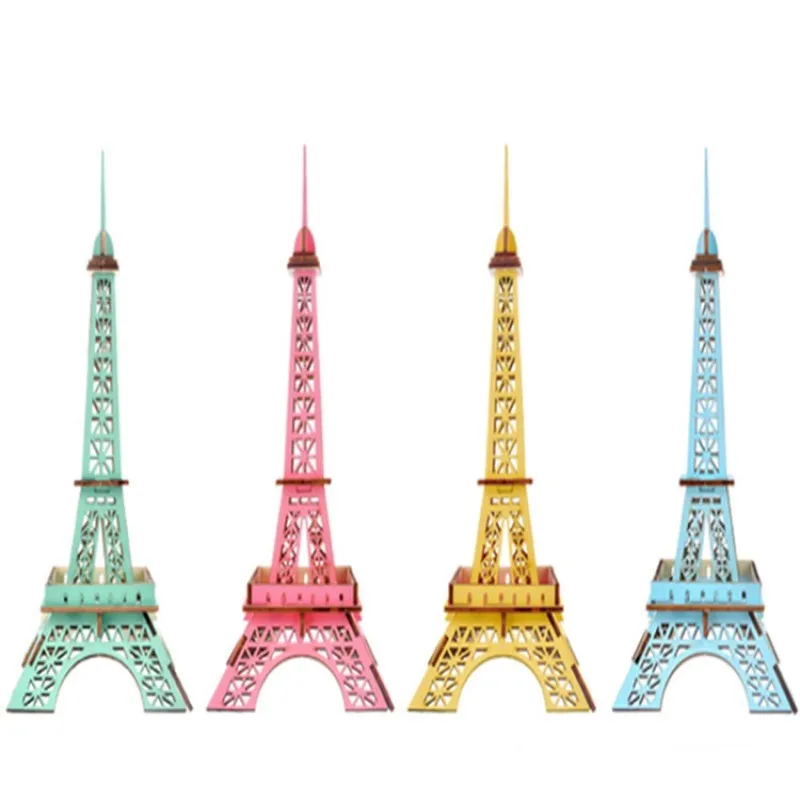 

Laser Cutting 3D Wooden Puzzle World Famous Architecture Eiffel Tower 4 Colors DIY Kids Educational Wooden Toys for Children