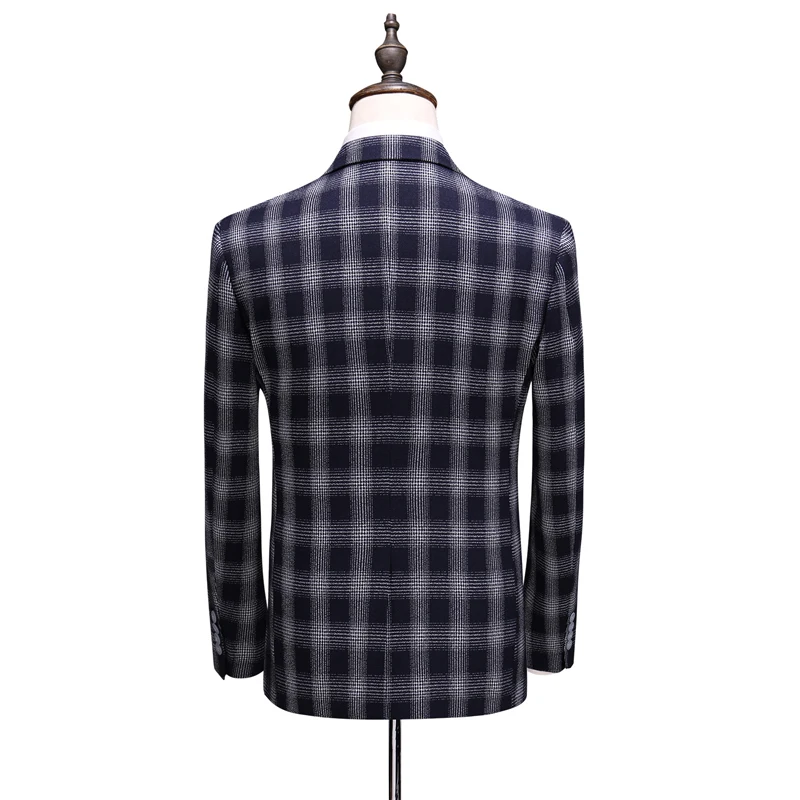 (Blazer+Vest+Pants) Mens Wedding Suit Male Blazers Slim Fit Suits for Men Costume Business Formal Party Classic  Plaid / S-5XL