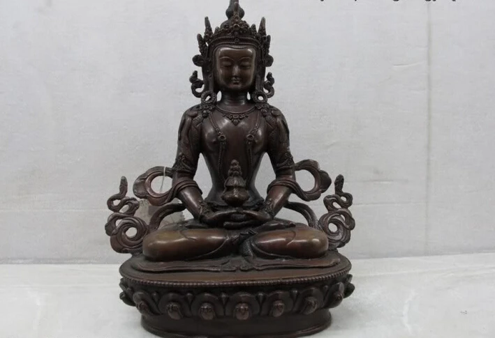 

150401 S0690 Tibet purple Bronze Red Copper Longevity Amitayus Kwan-Yin GuanYin Buddha Statue
