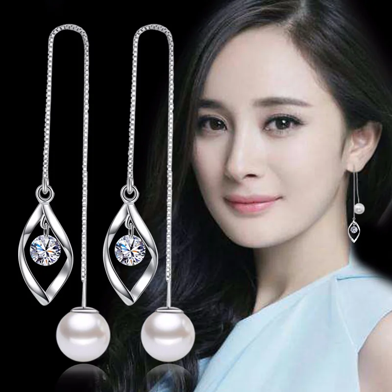 

Pearl Zircon Earrings Tassel Long Water Drop Earrings For Women 925 Sterling Silver Brincos Earing Oorbellen Earings Jewelry