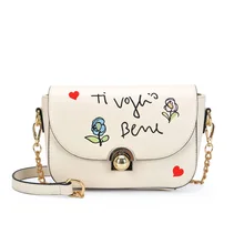 2016 Verano Coreano de La Flor Impresiones de Hombro Bolsa de La Cadena de Moda Bolso de Las Señoras de LA PU de Cuero Pequeña Bolsa de Mensajero Famosa Marca Bolso de Las Mujeres