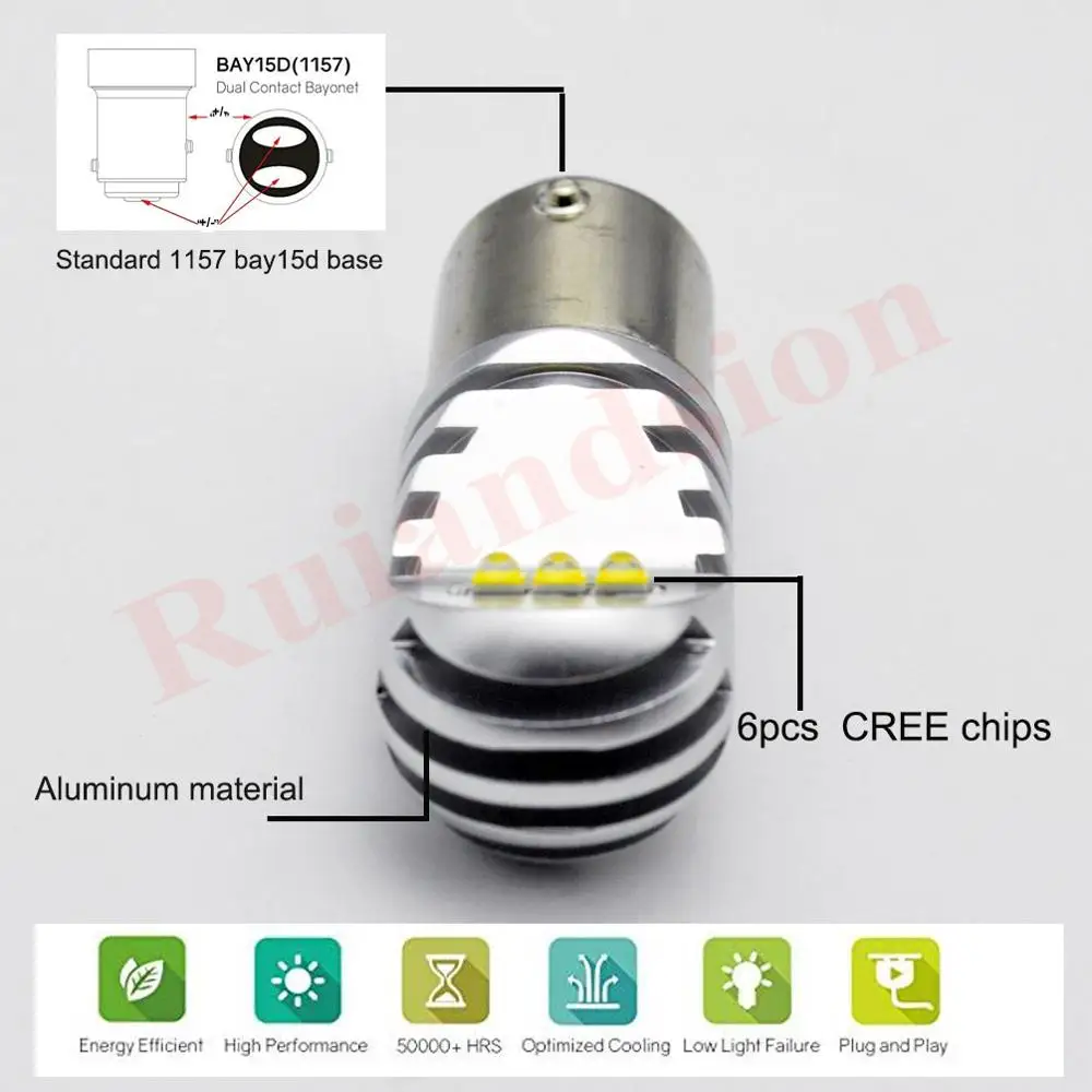 1 шт 30W 12V 24V 1157 BAY15D P21/5 Вт светодиодный обратный резервный лампочки CANBUS