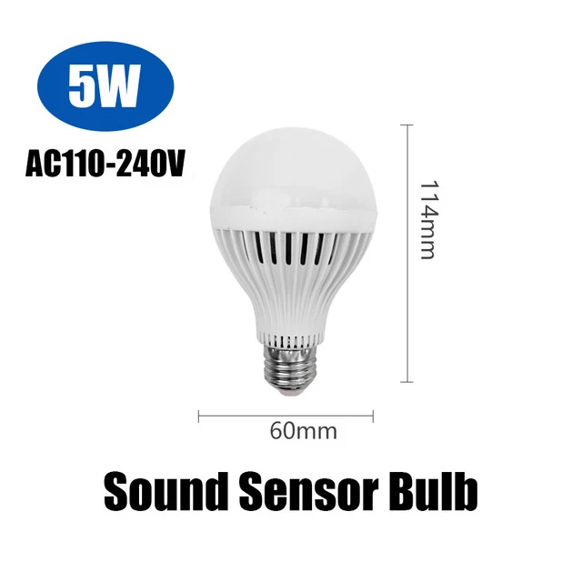 Светодиодный светильник со звуковым датчиком E27, 5 Вт, 7 Вт, 9 Вт, 110 В, 220 В, светодиодный светильник, Индукционная лампа для лестницы, коридора, ночной Светильник - Испускаемый цвет: 5W E27 Sound Sensor