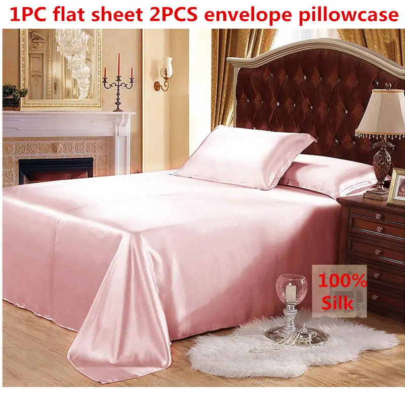 

New 100% Pure Mulberry Satin Silk Bedding Set 3PCS Silk Flat Sheet &Envelope Pillowcase Super Soft Bed Sheet Pillowcase Sets