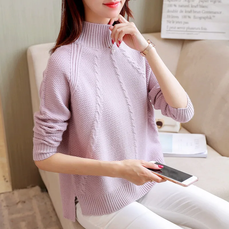 Kaufen 2018 herbst Frauen Lose Gestrickte Pullover Lange Ärmeln Tops Casual Pullover Jumper Pull Femme Winter Bodenbildung Pullover S113