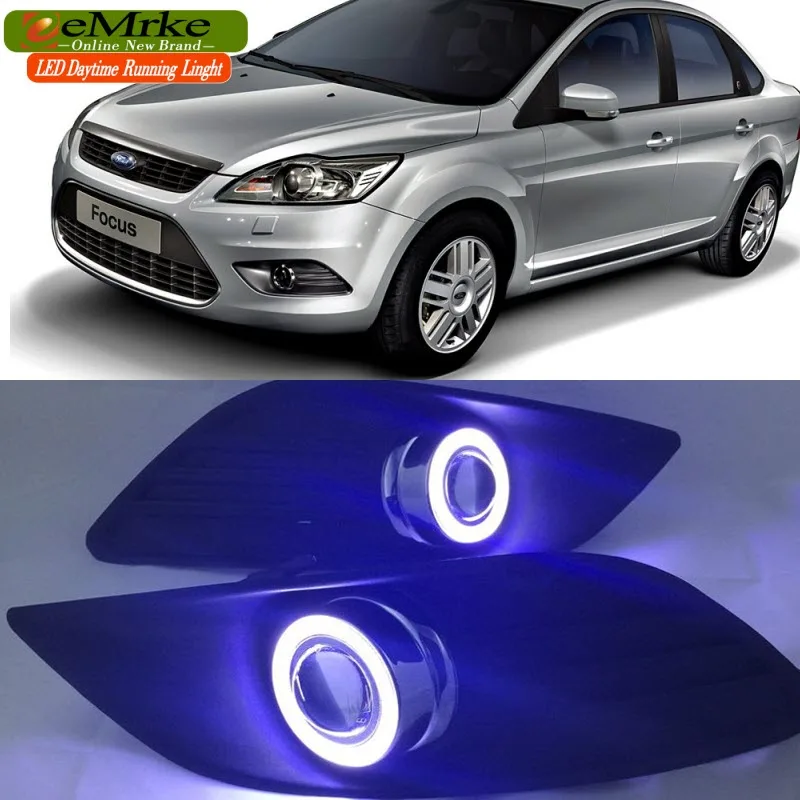 Detail Feedback Questions About Eemrke For Ford Focus 2007 2017 Detail Feedback Questions About Eemrke For Ford Focus 2007 2017 Halogen Fog Light Cob Led Angel Eyes Drl Daytime Running Lights With Projector Lens On