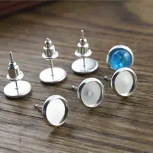 6 мм, 20 шт./лот, яркие серебряные серьги с покрытием, основа, шпильки, камея, кабошон, базовый лоток, пустая(с задней частью)-S5-36