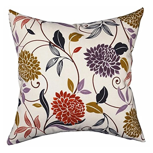 Flower Printed Linen Cotton Throw Pillow Case Zipper Pillowslip