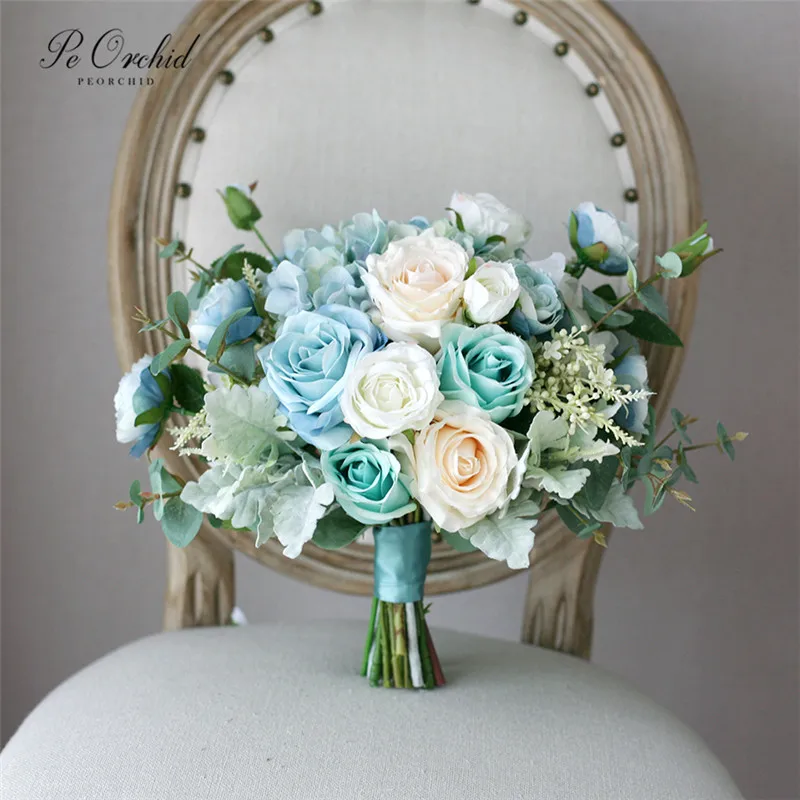 Женский Свадебный букет невесты PEORCHID Tiffany Blue Rose винтажный 2019|Свадебные букеты| |