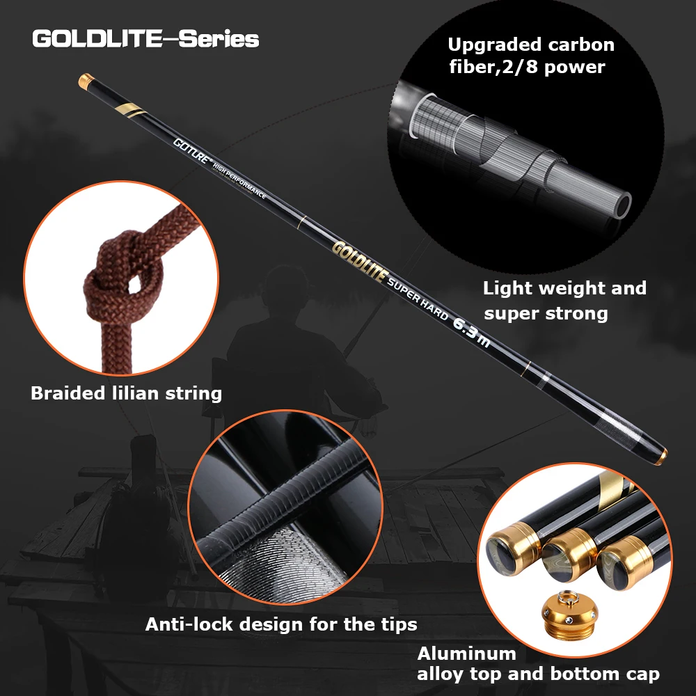 Goture 3.6-7.2 M تلسكوبي الصيد قضيب 2:8 سوبر الصلب ضوء الوزن قوي تيار اليد قصبة صيد خشبية تعويم الكارب الصيد تزوير مجموعة