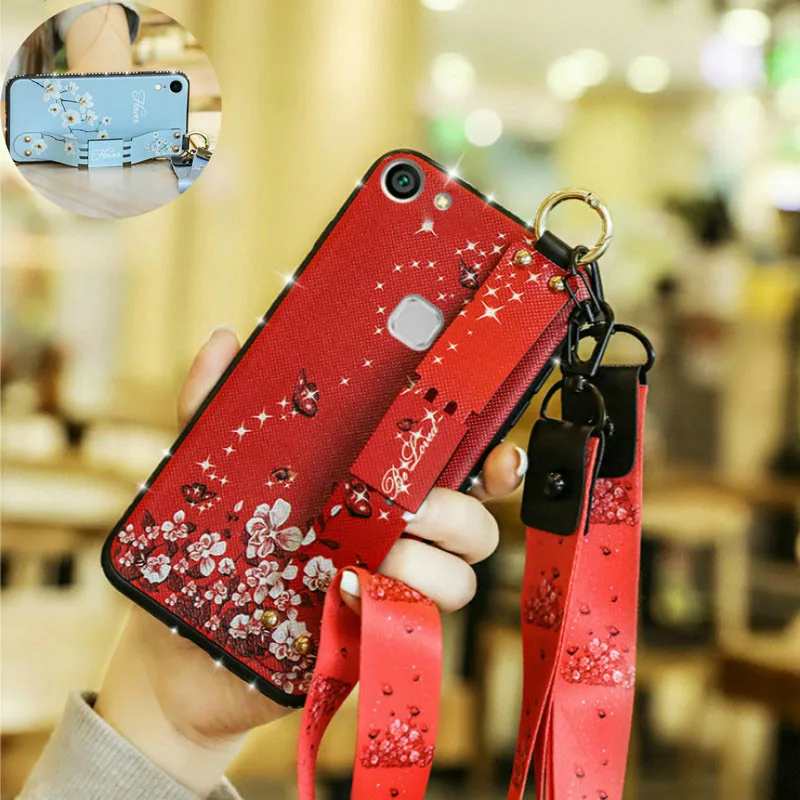 

Wrist Strap Hand Band Soft Silicone Case For Vivo Y93 97 85 83 Cover TPU Side Drill Bracket Lanyard Case for VIVO Y75 Y79 Cover