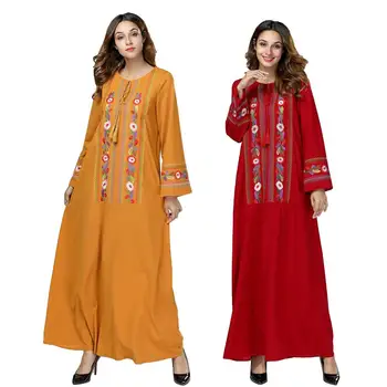 

Spring Abayas For Women Kaftan Qatar UAE Islamic Muslim Embroidery Casual Dress Jilbab Robe Abaya Dubai Turkish Islamic Clothing